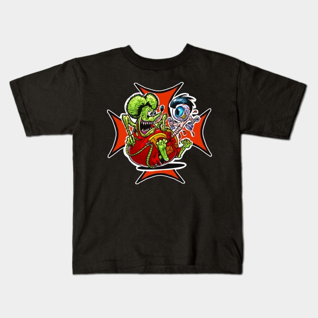Rat Fink Chest Buster Kids T-Shirt by Biomek